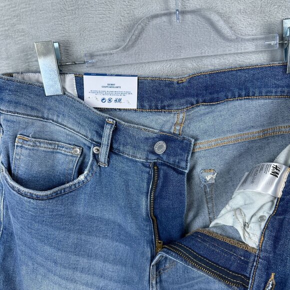 H&M Skinny Jeans Mens Size W33X32L Mid Rise Stone Wash Denim Stretch Blue - Picture 5 of 13